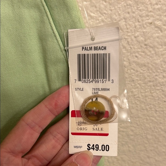 Charter Club Women Palm Beach Lime Green Pants Pink Striped Belt Size 14 - Picture 2 of 3